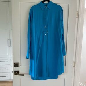 Chic Turquoise Long Sleeve Shirt Dress